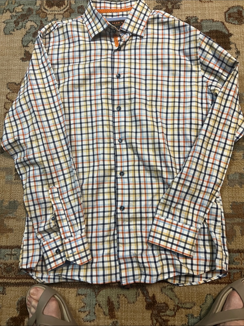 SERICA Men's Multi-Check Shirt in White, Blue and Orange